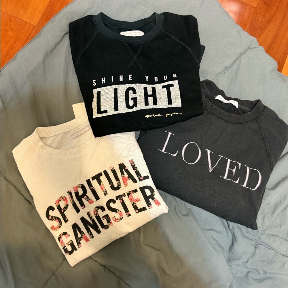 Spiritual Gangster' Black, White, and Gray Sweatshirt Trio. Very soft material!
